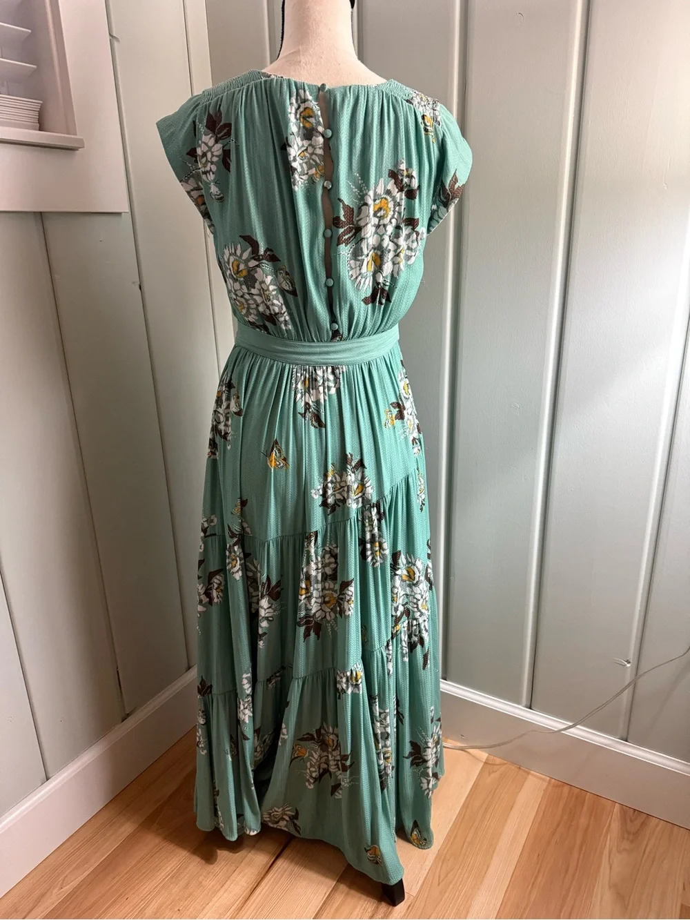 Free People All I Got Printed Tiered Maxi Dress Green Floral Size 0